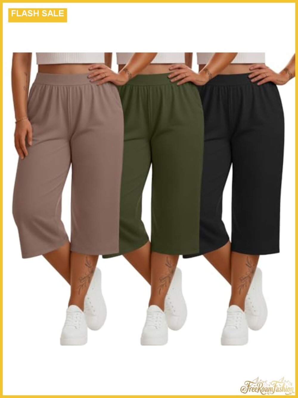 Women's Plus Size Capri Wide Leg Sweatpants Yoga Pants 3 Pack Stretch